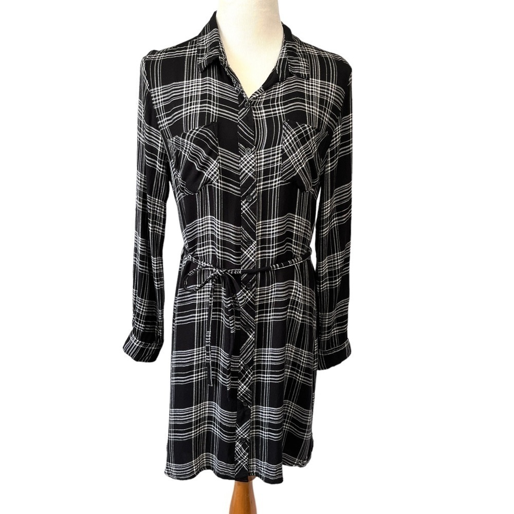 Beachlunchlounge Black & White Plaid Shirt Dress Size Medium